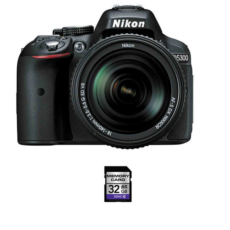 Nikon D5300 DSLR Camera - Black w/18-140mm Lens w/32GB SDHC Card