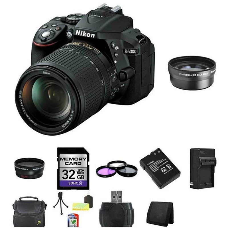 Nikon D5300 DSLR Camera - Black w/18-140mm Lens 32GB Package