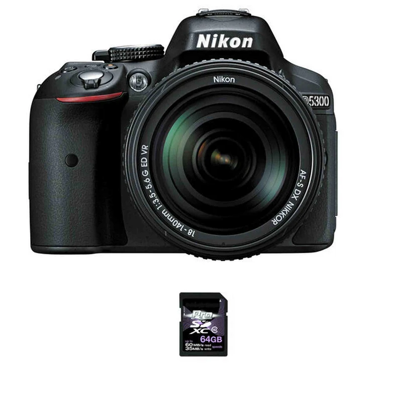 Nikon D5300 DSLR Camera - Black w/18-140mm Lens w/64GB SDXC Card