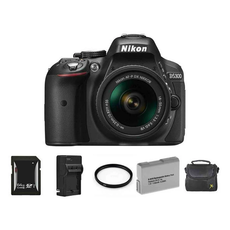 Nikon D5300 Digital SLR Camera w/18-55mm Lens + 2 Batteries, 64GB & More