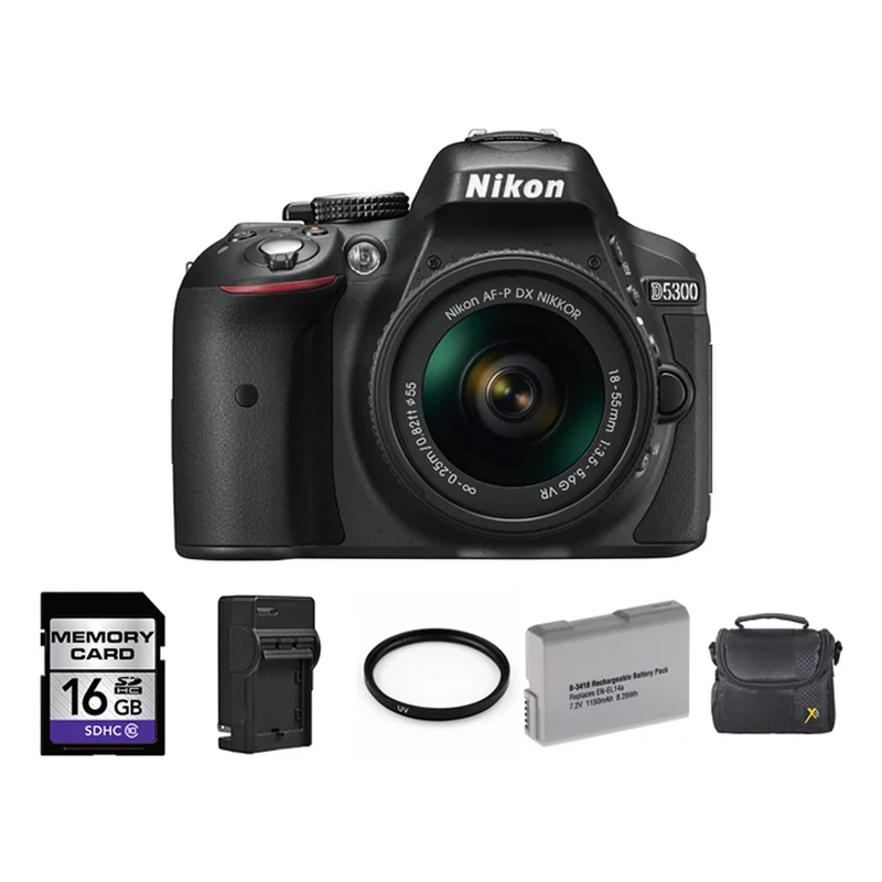 Nikon D5300 Digital SLR Camera w/18-55mm Lens + 2 Batteries, 16GB & More