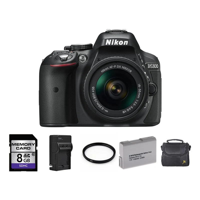 Nikon D5300 Digital SLR Camera w/18-55mm Lens + 2 Batteries, 8GB & More
