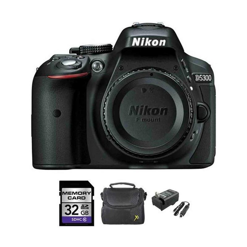Nikon D5300 Digital SLR Camera (Body) - Black + 32GB, Case & Charger