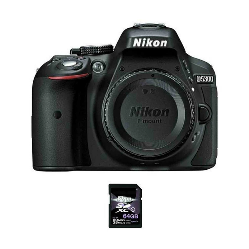 Nikon D5300 DSLR Camera - Black + 64GB SDXC Card