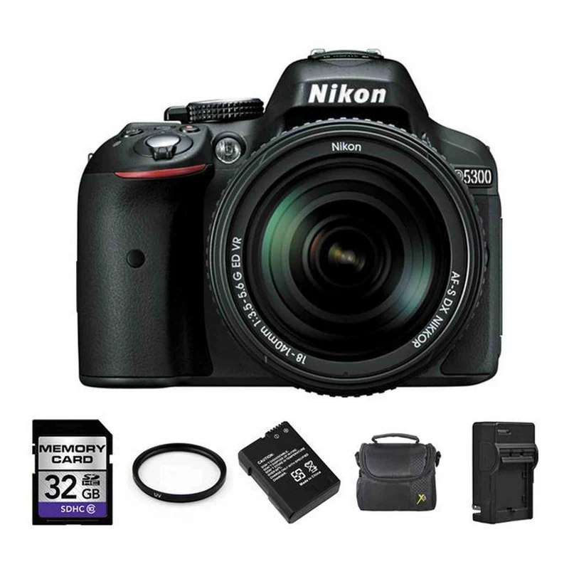Nikon D5300 DSLR Camera w/18-140mm Lens - Black + 2 Batteries, 32GB & More