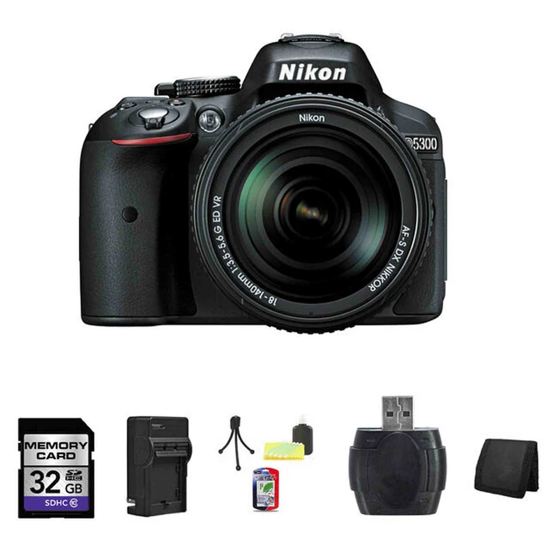 Nikon D5300 DSLR Camera - Black w/18-140mm Lens 32GB Package