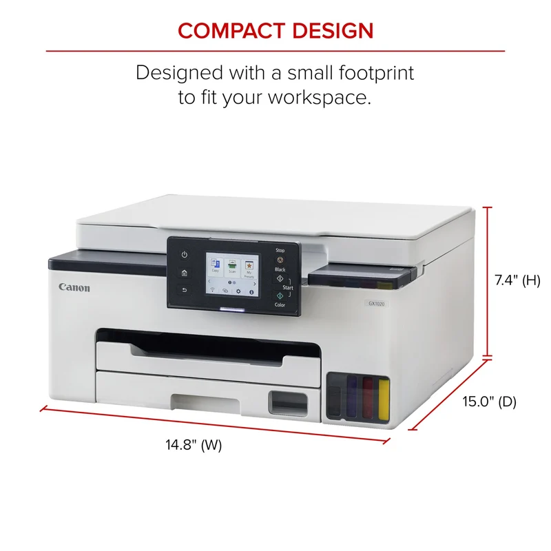 Canon Megatank GX1020 All-in-One Wireless Supertank [Megatank] Printer | Print, Copy and Scan| Mobile Printing |2.7" LCD Color Touchscreen | Auto Duplex Printing