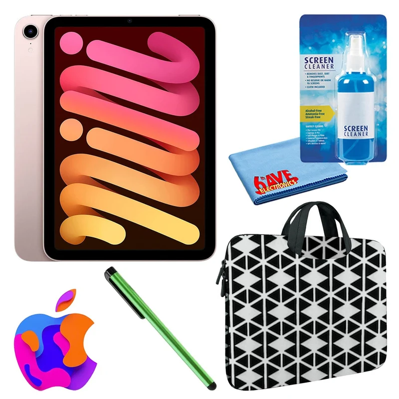 Apple iPad Mini 6 (64GB, Wi-Fi, Pink) Bundle with Zipper Sleeve