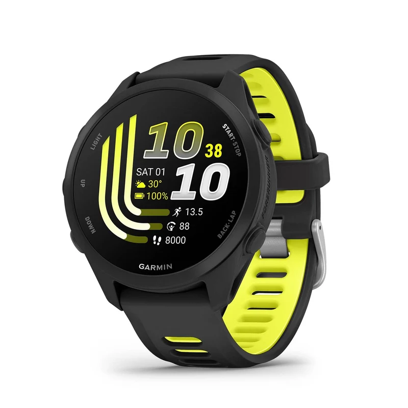 Garmin Forerunner® 170, GPS Running Smartwatch, Advanced Training Metrics and Recovery Insights, Black with Black/Amp Yellow Band