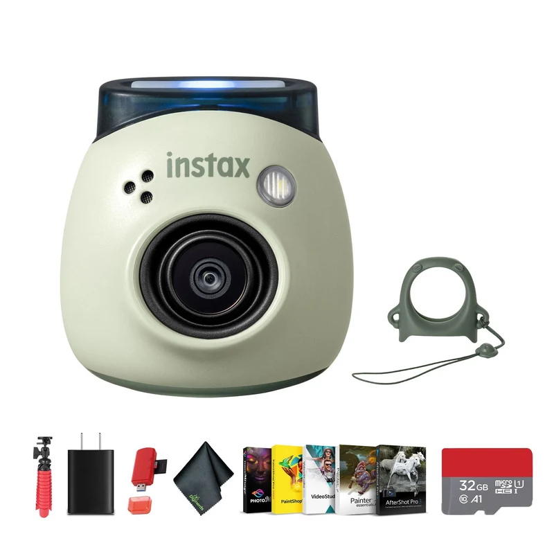 FUJIFILM INSTAX Digital Camera (PistachioGreen), Memory Card Wallet, Memory Card