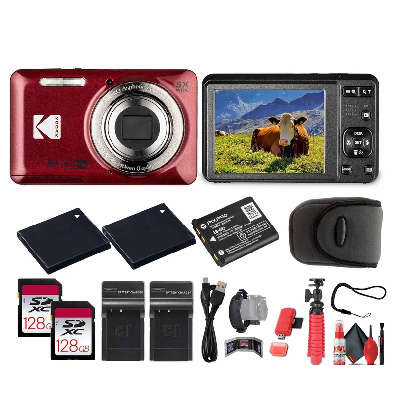 Kodak Pixpro FZ55 Digital Camera in Red (FZ55RD) Bundle with Accessories