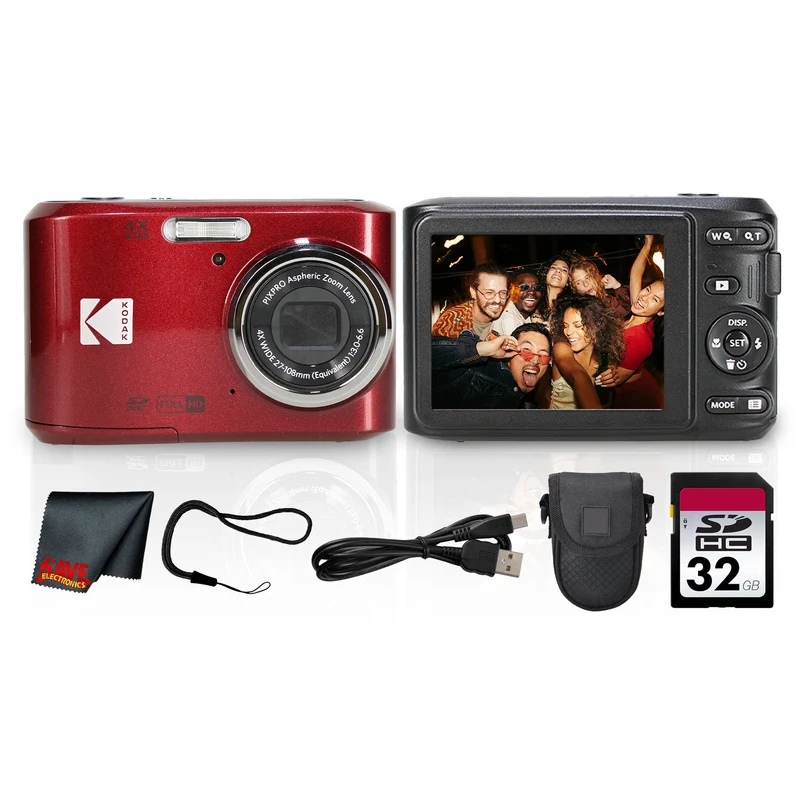Kodak PIXPRO FZ45 Digital Camera (Red) (FZ45RD) + 32GB Card + Camera Case + Cleaning Cloth