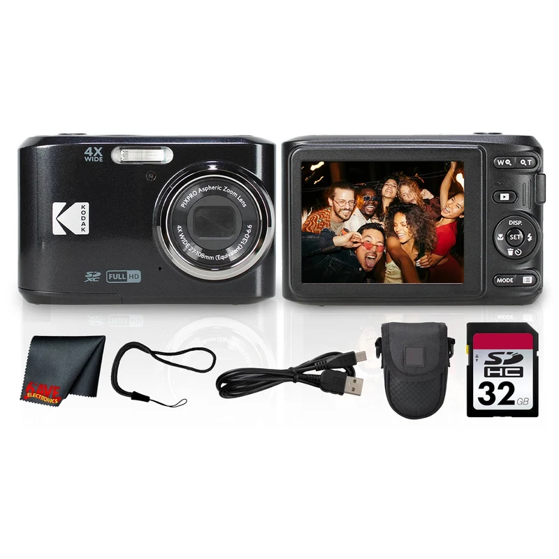 Kodak PIXPRO FZ45 Digital Camera (Black) (FZ45BK) + 32GB Card + Camera Case + Cleaning Cloth
