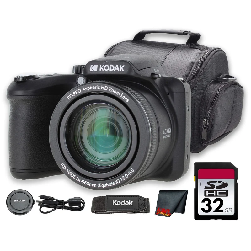 Kodak PIXPRO AZ405 Digital Camera (Black) (AZ405BK) + 32GB Card + Bag + Cloth