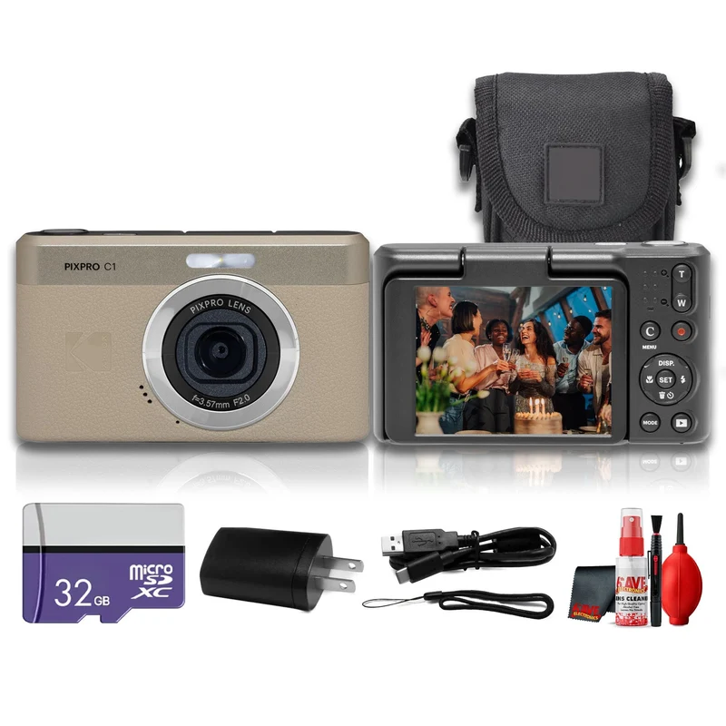 Kodak PIXPRO C1 Digital Camera (Tan) 13MP Compact Camera + More