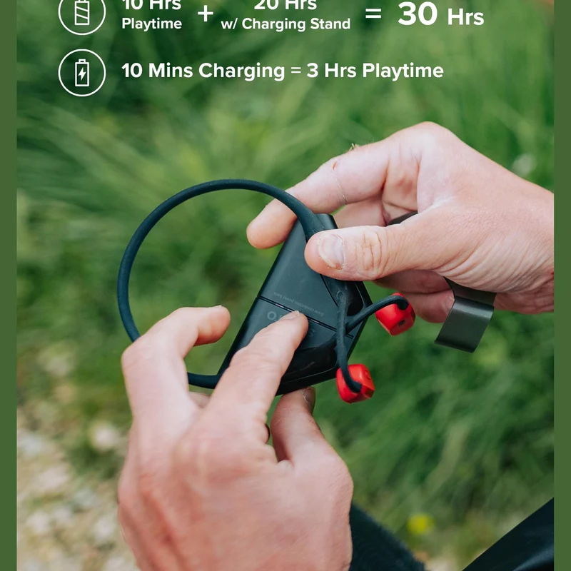 SUUNTO Wing Open-Ear Bone Conduction Headphone, Bluetooth Wireless Sport Headphone w/Head Movement Control, Built-in HD Mic, IP67 Sweatproof, Safety Lights, 10H Playtime & 20H w/Charging Stand, Red