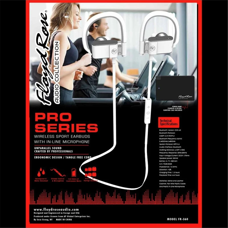 Floyd Rose Audio Pro Series Wireless Sport Earbuds with In-Line Microphone, White