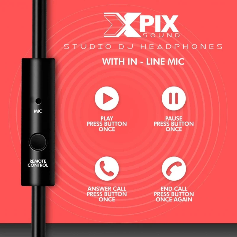 XPIX Pro DJ Headphones Closed Back Over Ear Stereo Monitor Headphones, For Monitor & Mixing, Single Side, Dual Source Monitoring