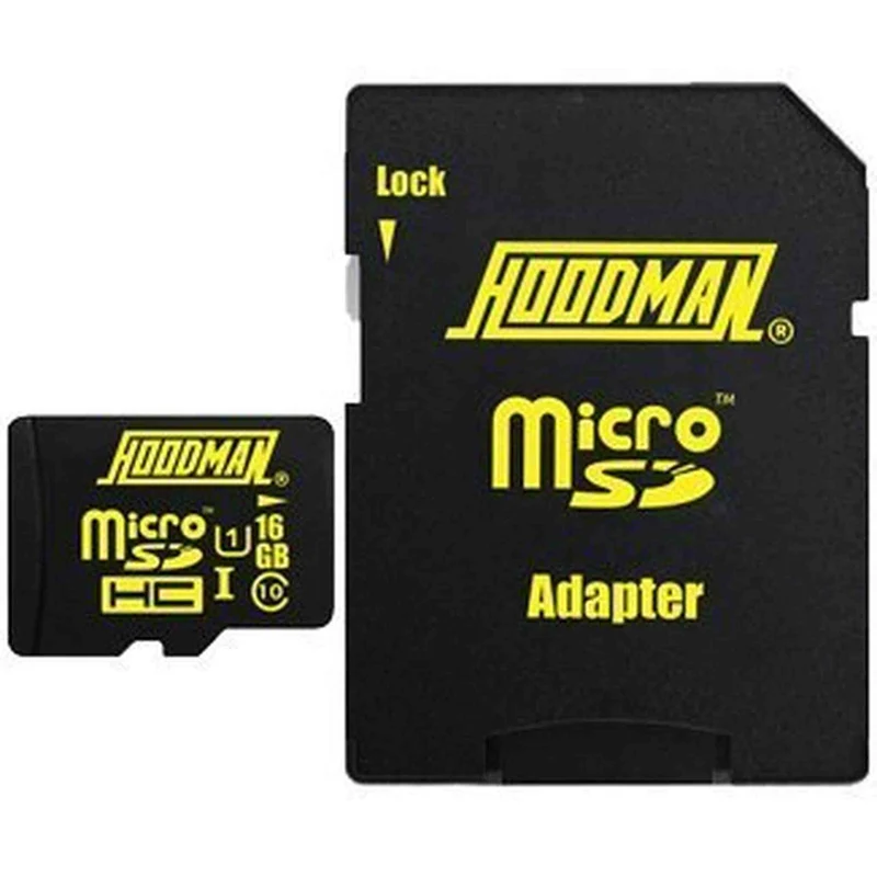 Hoodman 16GB Class 10 H Line microSDHC UHS-1 Memory Card with SD Adapter, 80MB/s Read & 30MB/s Write Speed