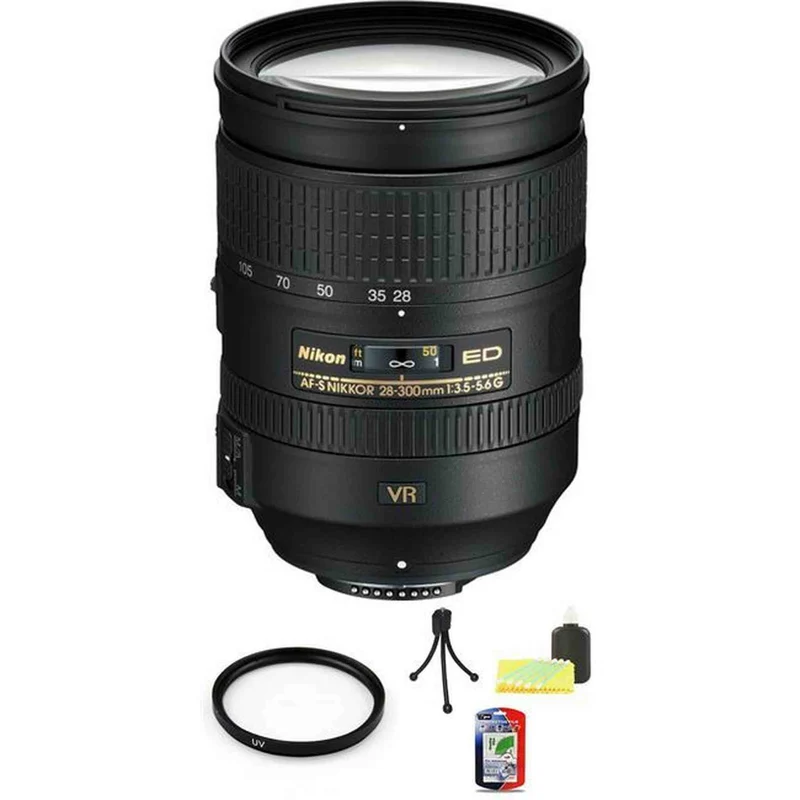 Nikon Nikkor AF-S 28-300mm F/3.5-5.6 VR G ED Lens + UV Filter & Cleaning Kit Bundle