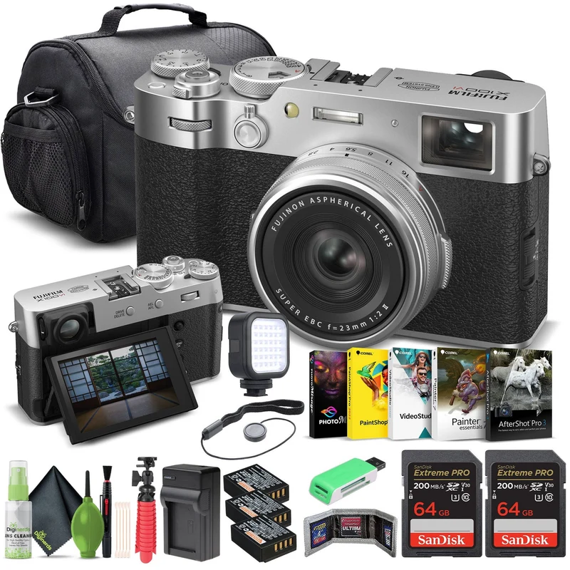FUJIFILM X100VI Digital Camera (Silver) (16821822) + 2 x 64GB Card + Pro Bundle -