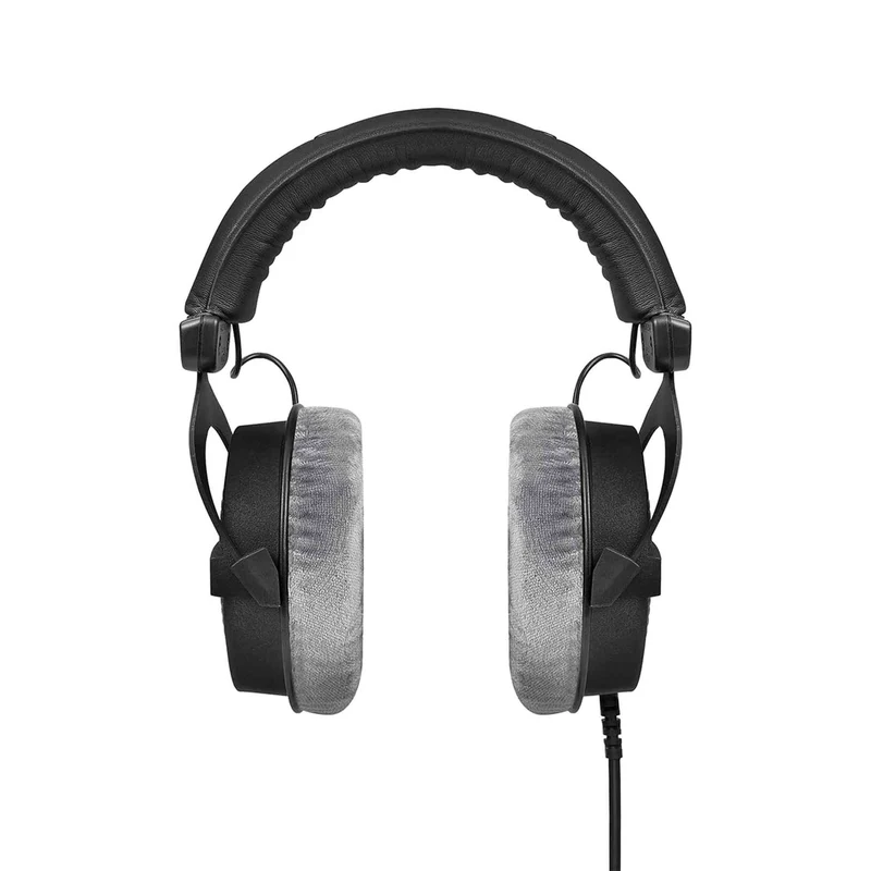 beyerdynamic DT 990 PRO, 250 Ohm, Open Back, Over Ear, Wired Headphones, 3m Coiled Cable, Black with Grey Velour Ear Pads