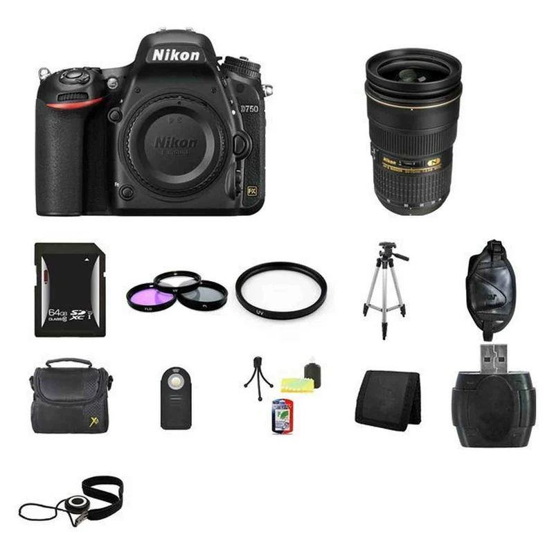 Nikon D750 DSLR Camera w/24-70mm Lens 64GB Bundle