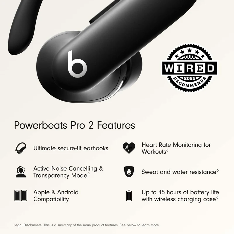Beats Powerbeats Pro 2 Wireless Bluetooth Earbuds - Noise Cancelling, Heart Rate Monitor, IPX4, Up to 45H Battery & Charging Case, Works with Apple & Android - Jet Black