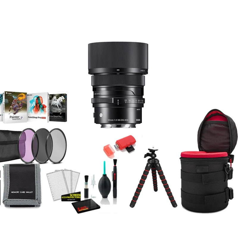 Sigma 50mm f/2 DG DN Contemporary Lens (Sony E) with Tripod and More