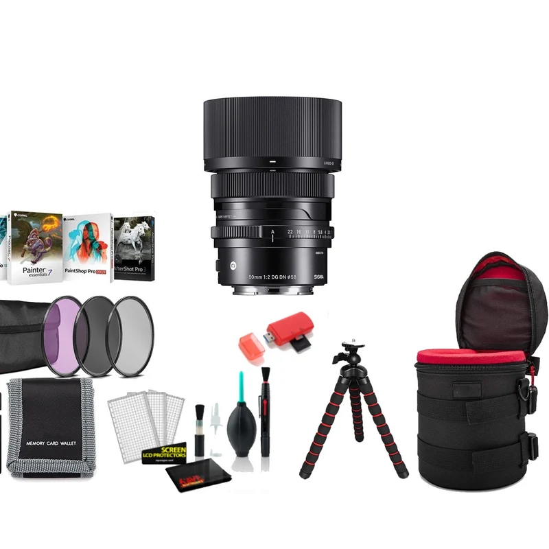 Sigma 50mm f/2 DG DN Contemporary Lens (Sony E) with Tripod and More
