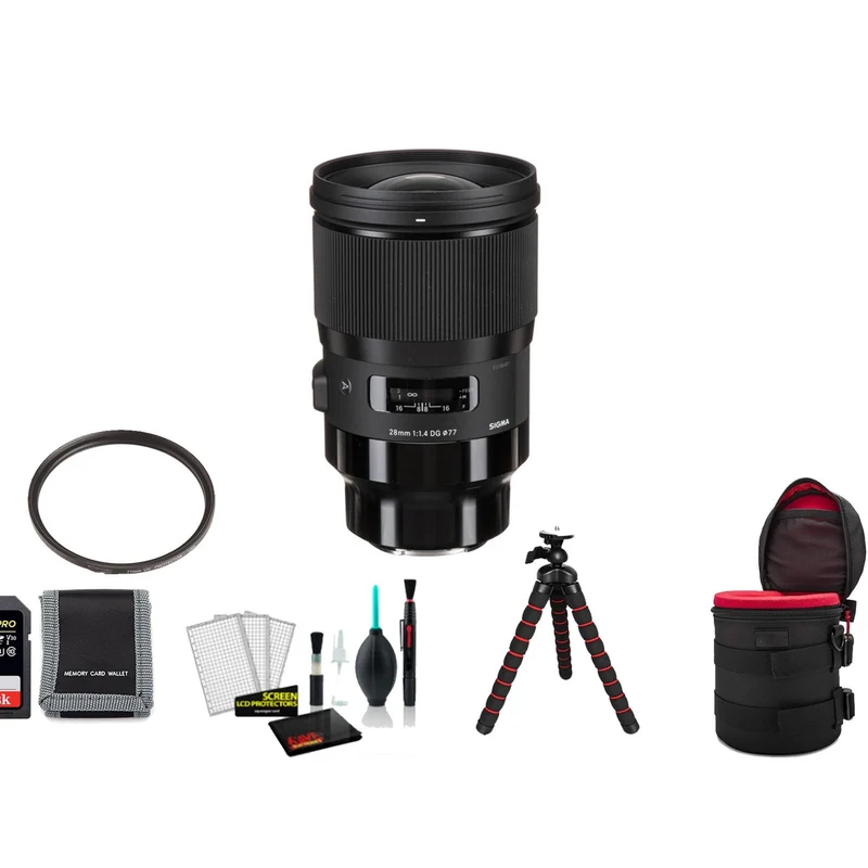 Sigma 28mm f/1.4 DG HSM Art Lens (Sony E) with 64GB Memory Card and UV Filter