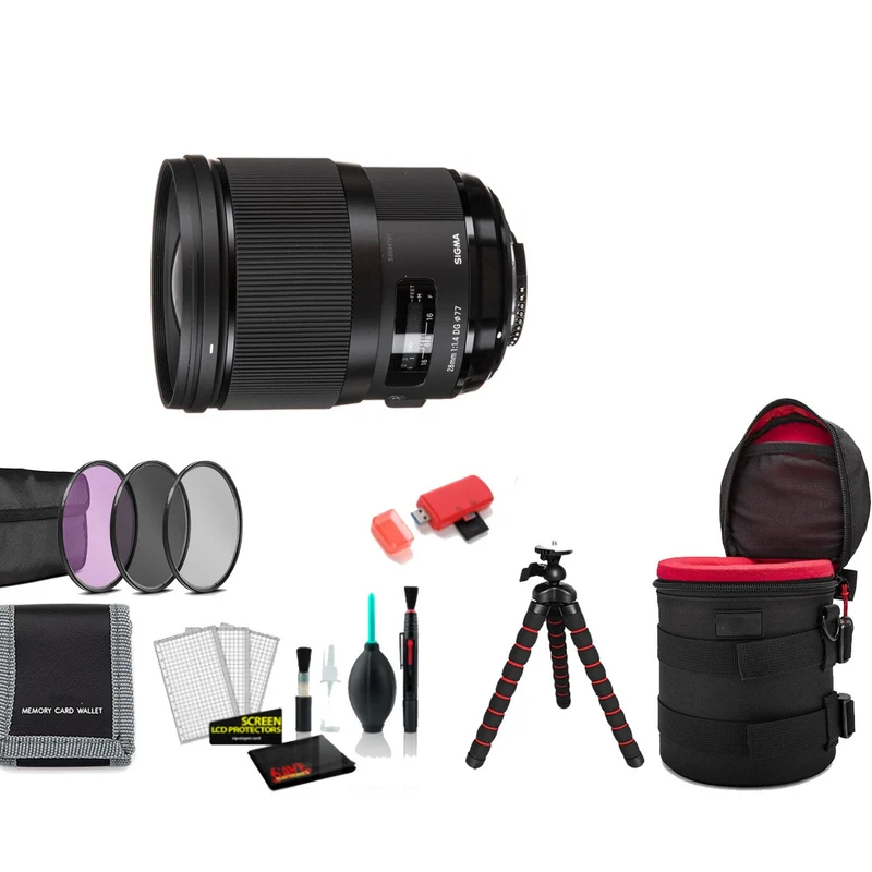 Sigma 28mm f/1.4 DG HSM Art Lens for Nikon F with Tripod and More