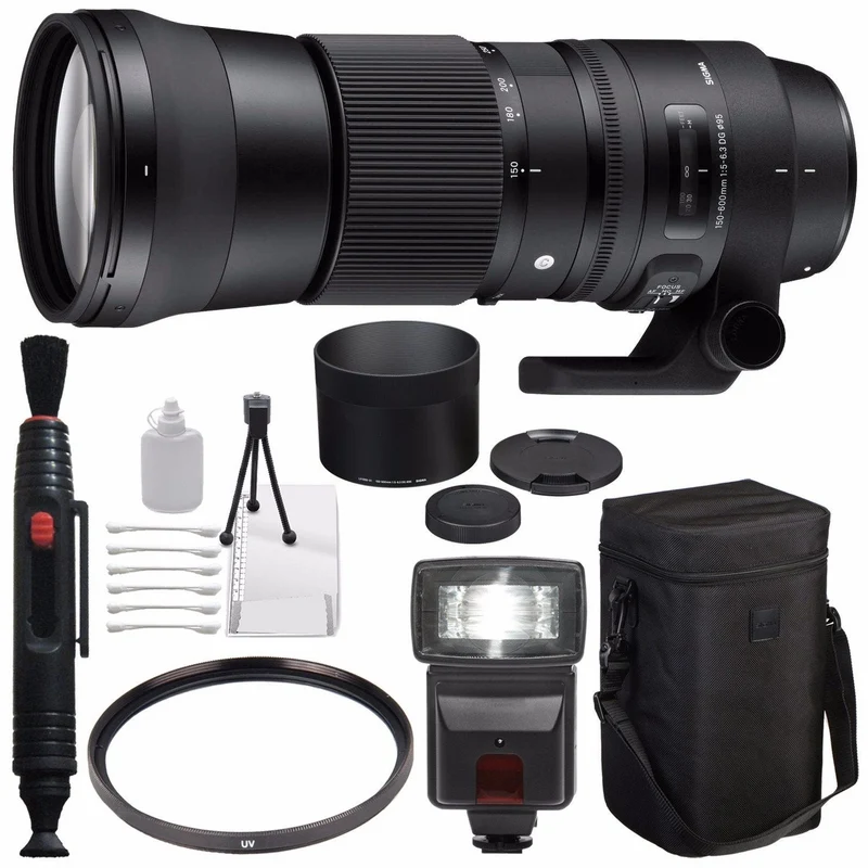 Sigma 150-600mm f/5-6.3 DG OS HSM Contemporary Lens for Nikon F + 95mm UV Filter + Deluxe Cleaning Kit + Lens Cleaning P