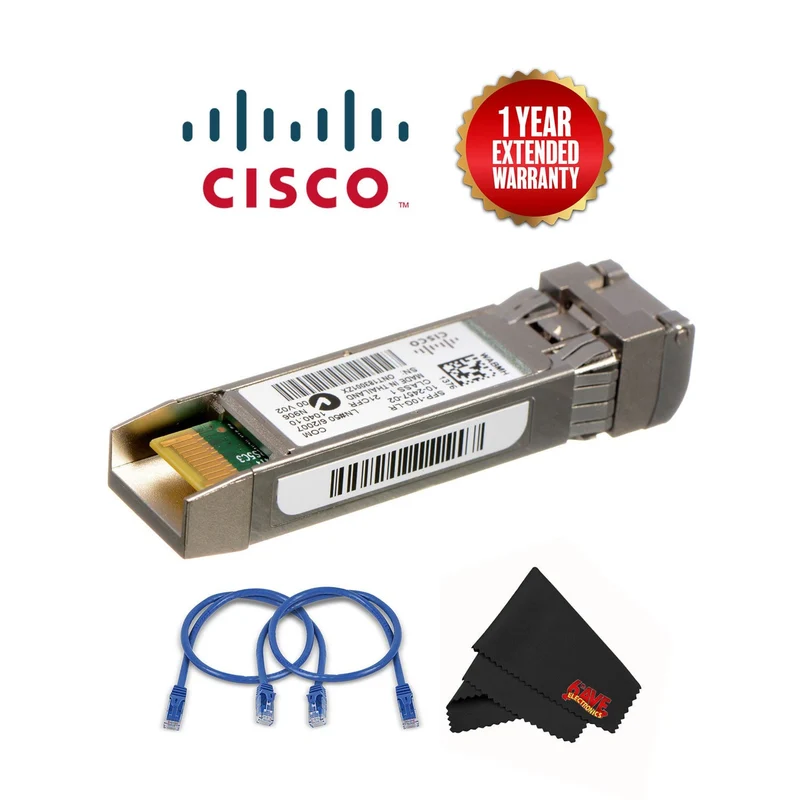 Cisco 10Gbase-LR SFP+ Transceiver with Spare CAT5 Ethernet Cable + Extended Warranty Bundle