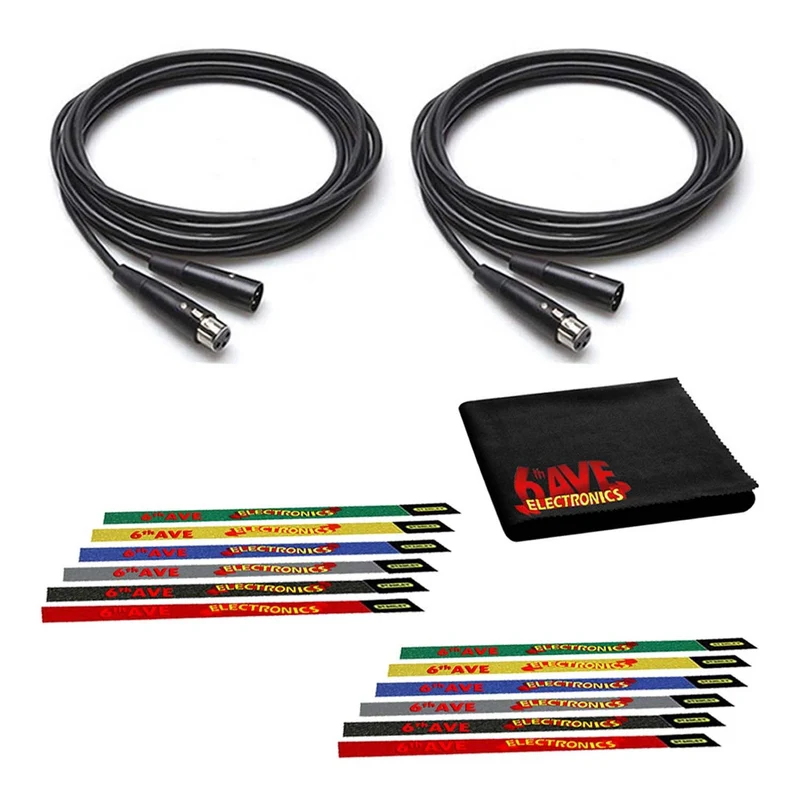 Hosa 10-Foot XLR cable (2-Pack) Bundled with Ten (10) Reusable Cable Ties and 6Ave Cleaning Cloth