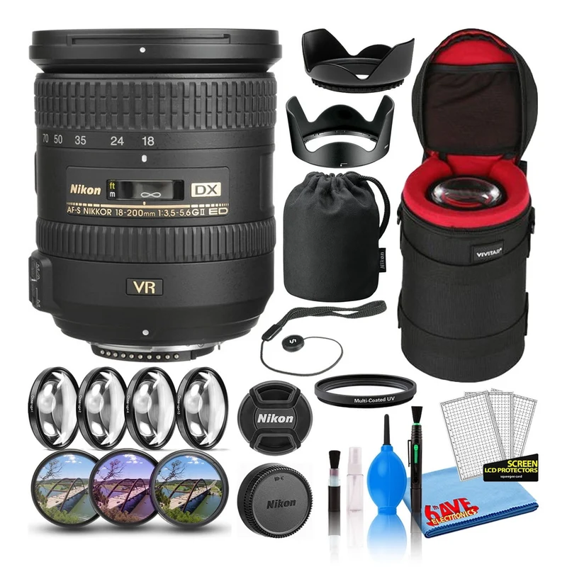 Nikon AF-S DX 18-200mm f/3.5-5.6G VR II Lens (2192) Intl Model Bundle