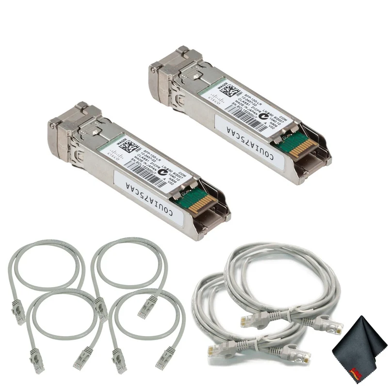 Cisco 10Gbase-LR SFP+ Transceiver with Extra Cat5 Cables (2-Pack) Bundle