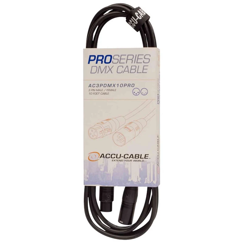 Accu Cable, PRO Series DMX Stage Light Cable, 3 Pin Connection AC3PDMX10PRO (10 FT)