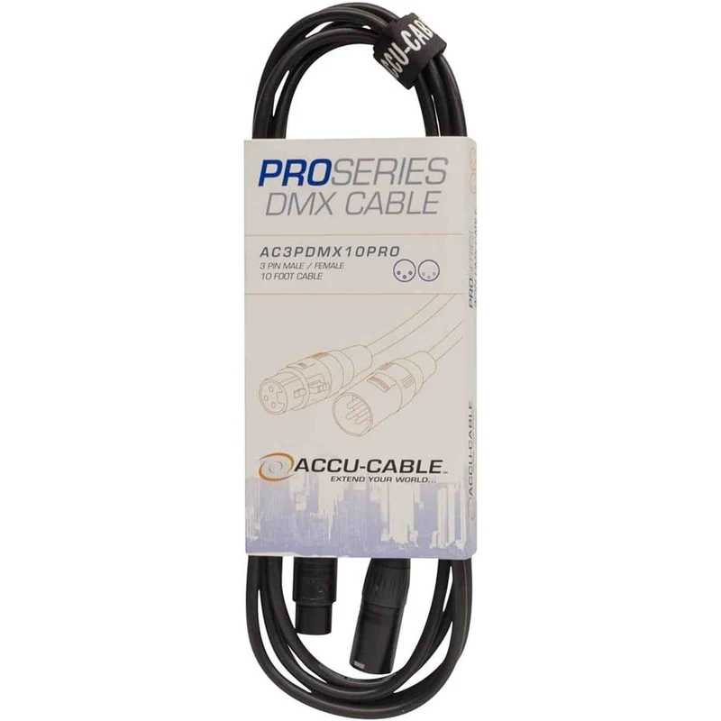 Accu Cable, PRO Series DMX Stage Light Cable, 3 Pin Connection AC3PDMX10PRO (10 FT)