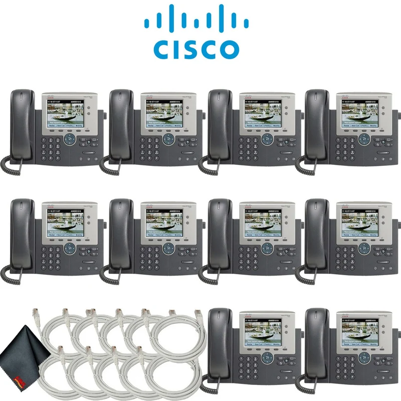 Cisco 7945G Unified IP Phone with Extra Cat5 Cables (10-Pack) Bundle