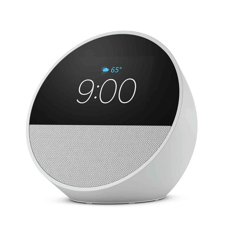 All-new Amazon Echo Spot (2024 release), Smart alarm clock with vibrant sound + Alexa, Glacier White