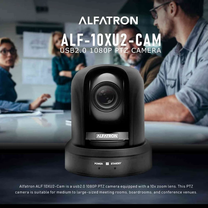 Alfatron ALF-10XU2-CAM PTZ Camera w/ USB2.0 1080P, Zoom Compatible, Suitable for Medium to Large-Sized Meeting Rooms, Boardrooms, and More