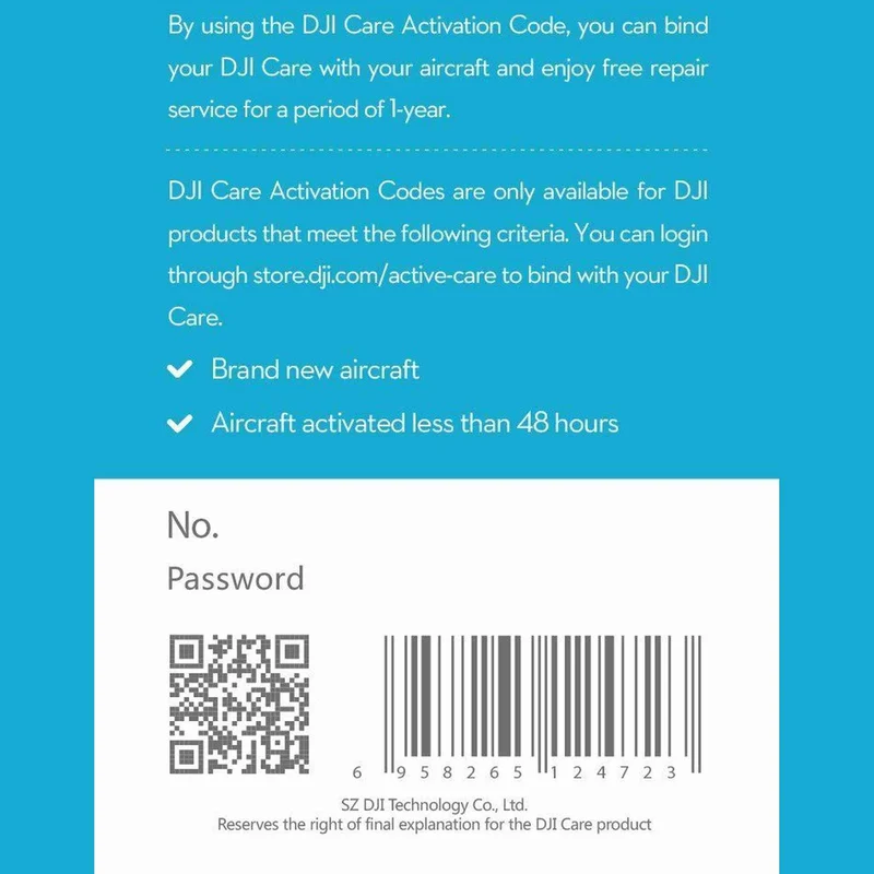 DJI CP.QT.000171 Phantom 4 DJI Care - 1 Year Version (White/Blue)