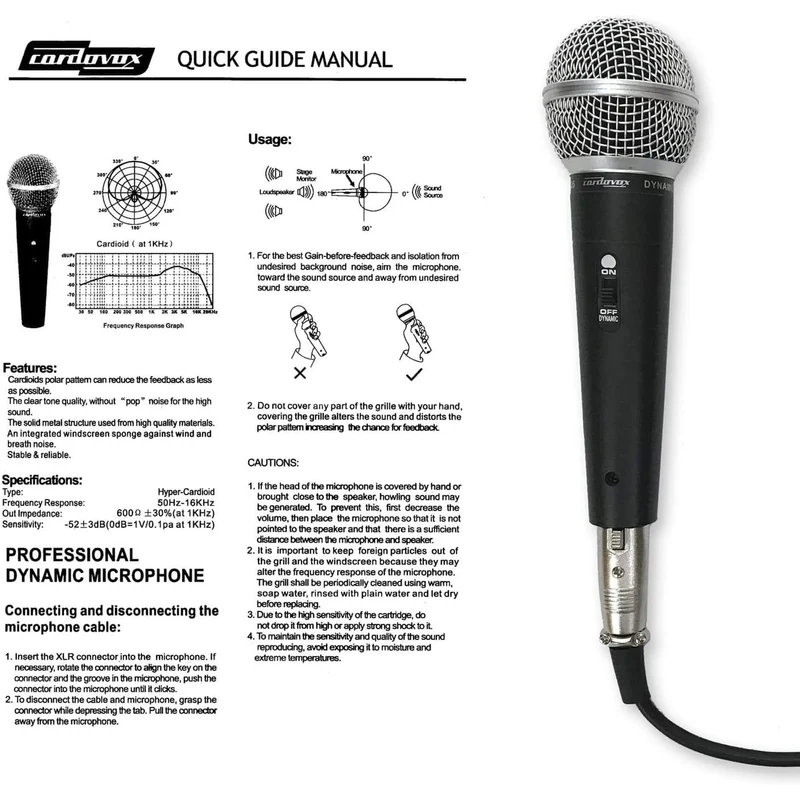 Dynamic Microphone Compatible With Interface. Set Comes With Cable & Case. Hyper Cardioid Mic With Tone Quality And On Off Switch