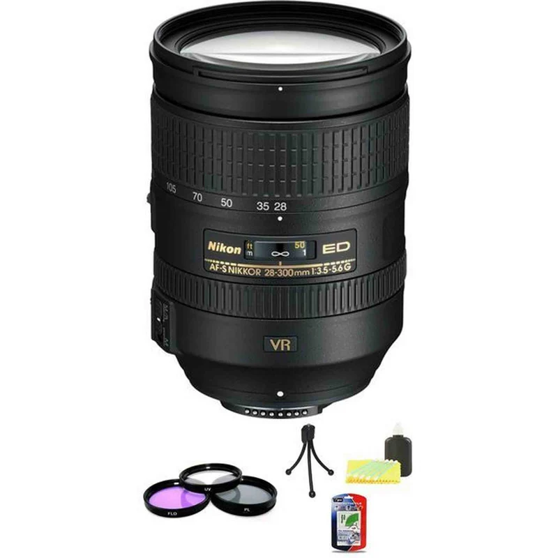 Nikon Nikkor AF-S 28-300mm F/3.5-5.6 VR G ED Lens + UV Kit & Cleaning Kit Bundle