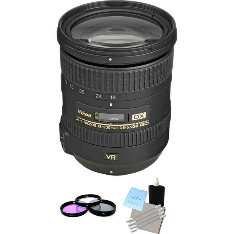 Nikon Nikkor AF-S 18-200mm F/3.5-5.6 II VR DX ED G Lens + UV Kit & Cleaning Kit