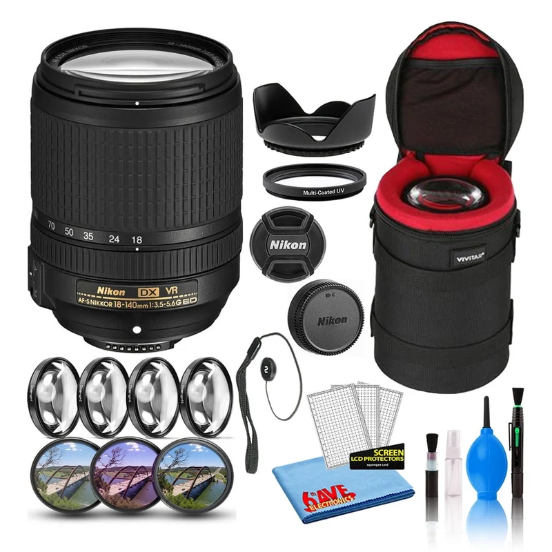 Nikon AF-S DX 18-140mm f/3.5-5.6G ED VR Lens (2213) Intl Model Bundle