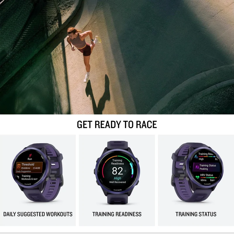 Garmin® Forerunner® 570, 47mm, Advanced GPS Running and Triathlon Smartwatch, AMOLED Display, Training and Recovery Features, Indigo Aluminum with Translucent Imperial Purple/Indigo Band