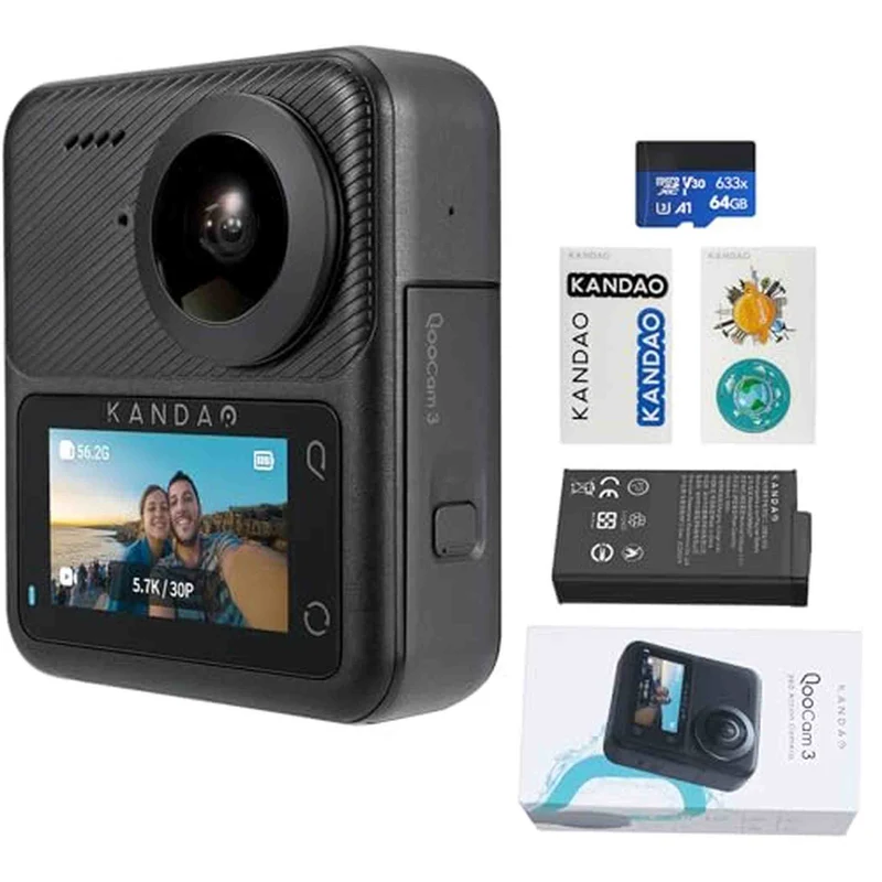 KanDao QooCam 3 360Panoramic Action Camera, 5.7K 62MP Video Camera, Dual 1/1.55" Sensors F1.6 Larger Aperture Vlog Camera, 60fps Flawless Video Camera, Waterproof, Stabilization Outdoor Camera