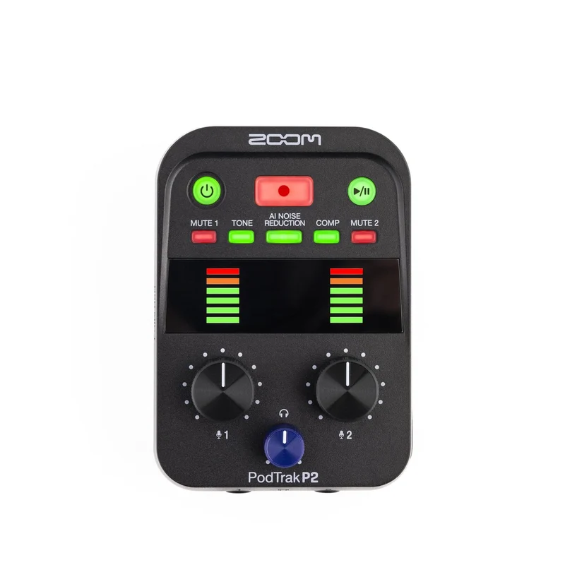 PodTrak P2 Podcast Recorder with 2 USB Mic Inputs, 2 Headphone Outputs, AI Noise Reduction, Tone & COMP Effects, Remote Guest Recording, SD Cards up to 1TB, Battery Powered, & USB-C Powered